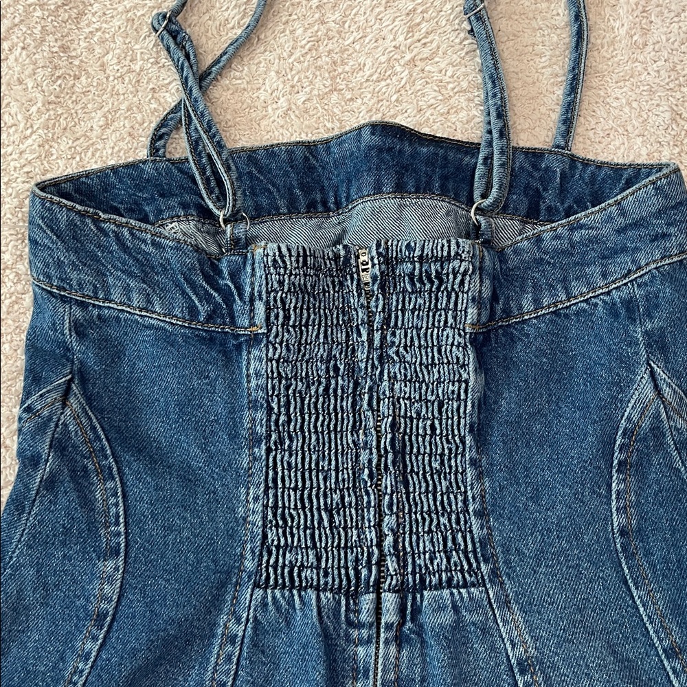NEW Reformation Elma Denim A-Line Spaghetti Strap Mini Dress Size 0 - Picture 9 of 11